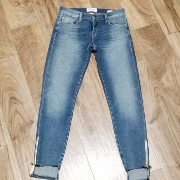 FRAME Le Garcon Low Rise Boyfriend Blue Jeans 23 Womens Slim Straight Step Ankle - Picture 1 of 12